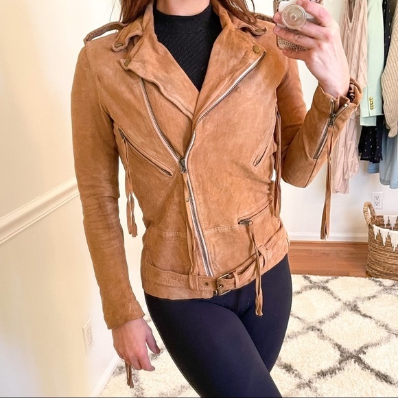 Sara Berman Tan Suede Moto Biker Jacket XS - Picture 6 of 16